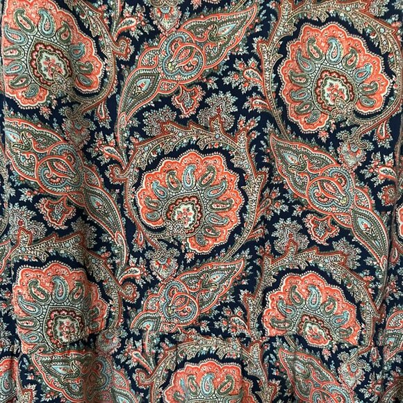 Tommy Hilfiger Navy Orange Paisley Print Belted Dress - Picture 6 of 7